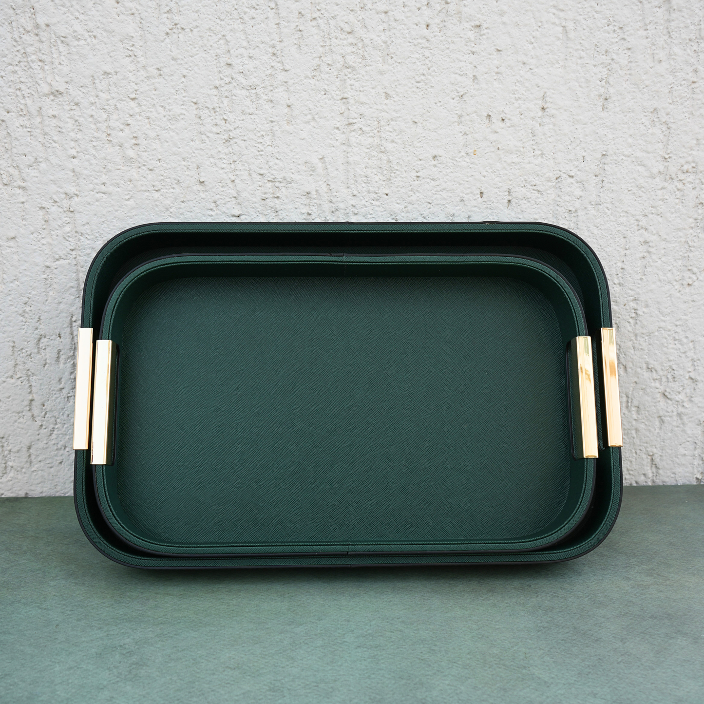 Emerald Green PU Leather Serving Tray- Set of 2