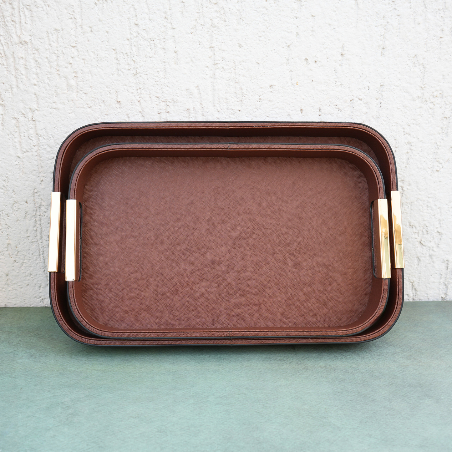 Umber Brown PU Leather Serving Tray- Set of 2