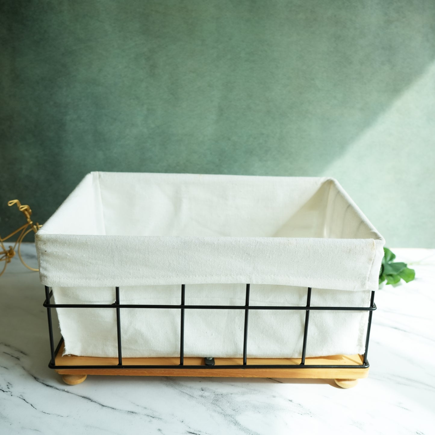 Metal and Wood Storage Basket with Liner- Regular