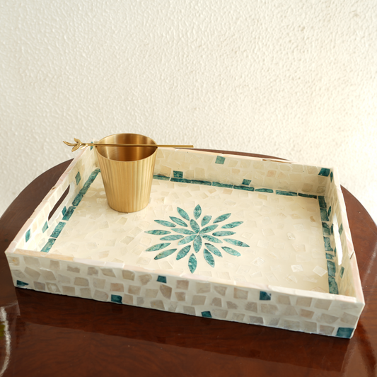 Medium Rectangular Mother-of-Pearl Serving Tray - Aqua