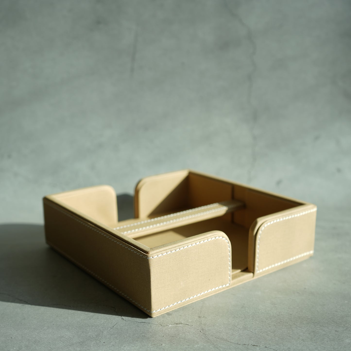 Sand Beige PU Leather Tissue Holder with Weighted Bar