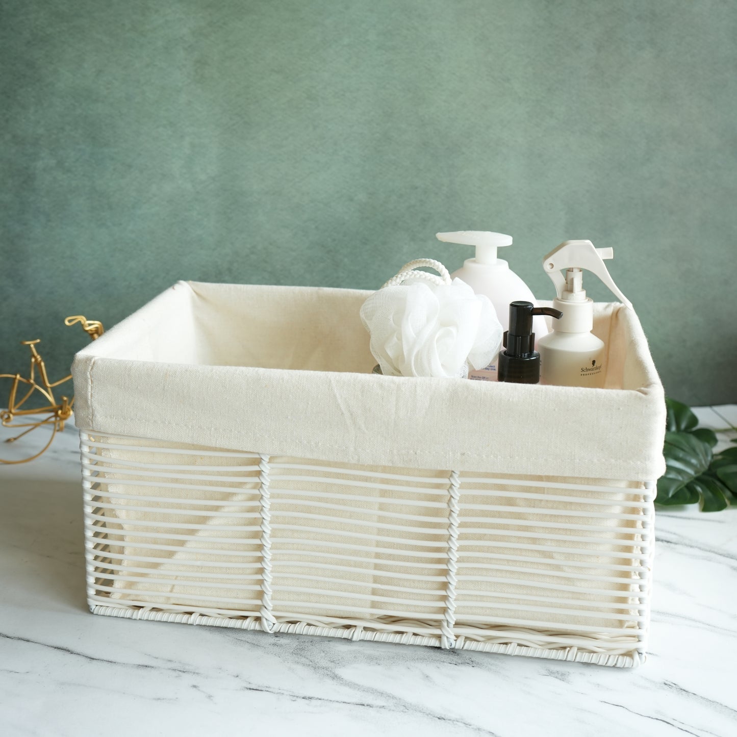 Woven Fiber Storage Basket with Liner- Large