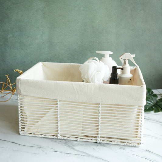 Woven Fiber Storage Basket with Liner- Large