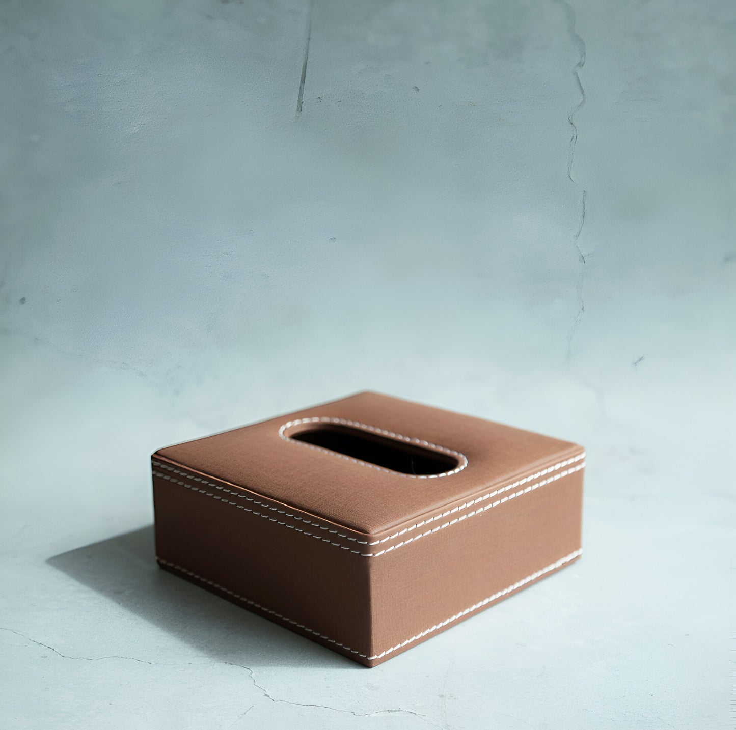 Umber Brown PU Leather Tissue Box - Square