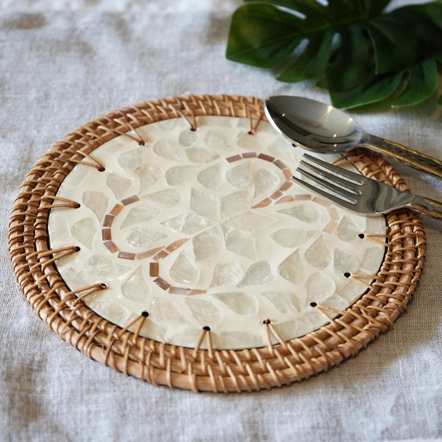Mother-of-Pearl & Cane Trivet - Pearl White