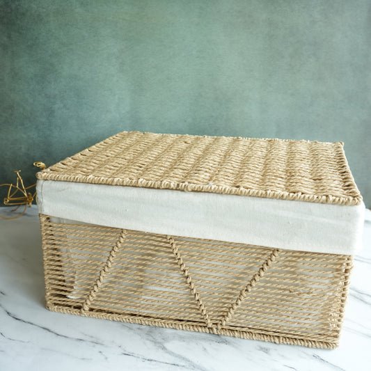 Woven Jute Storage Basket with Lid and Liner- Large