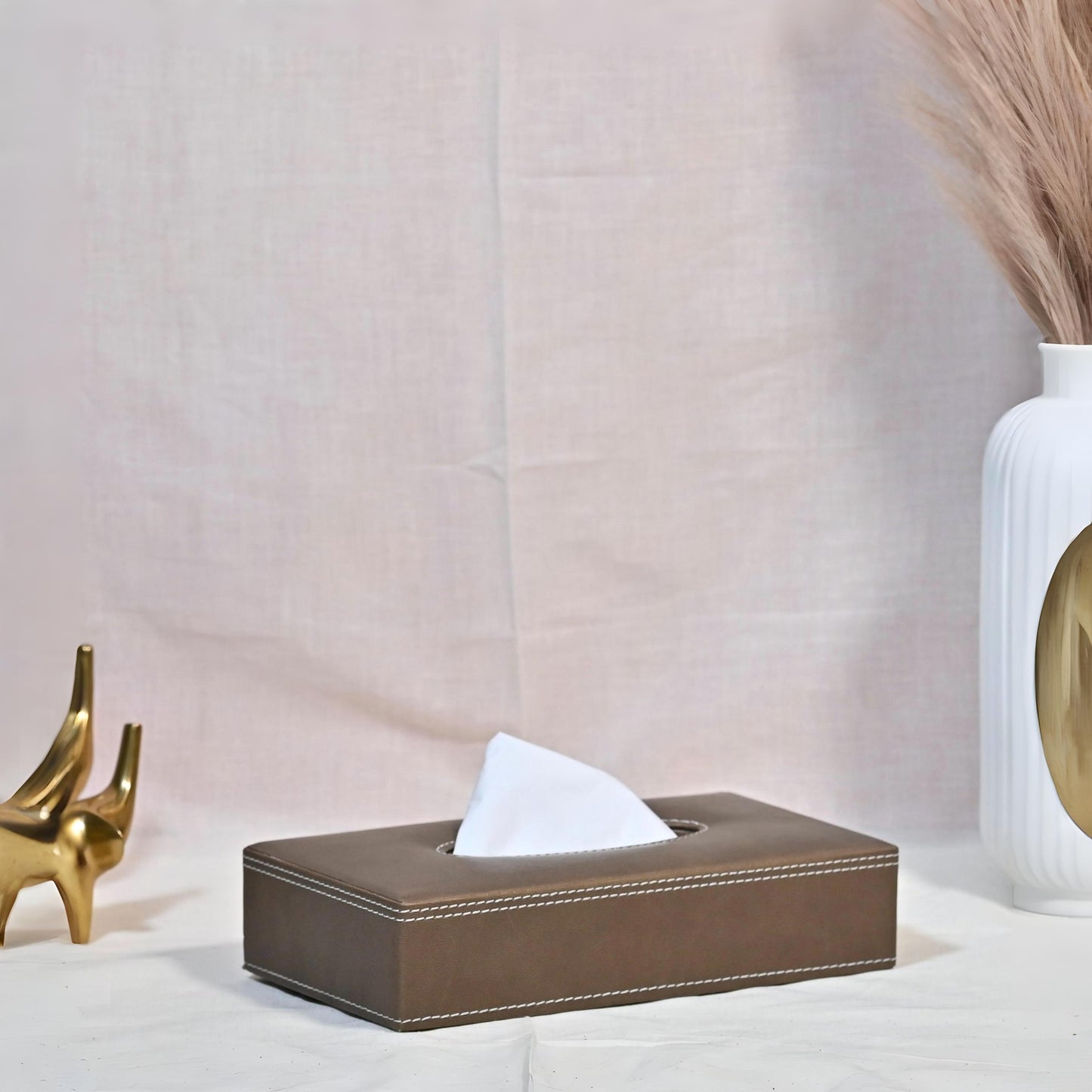 Tan Brown Rectangle Tissue Box