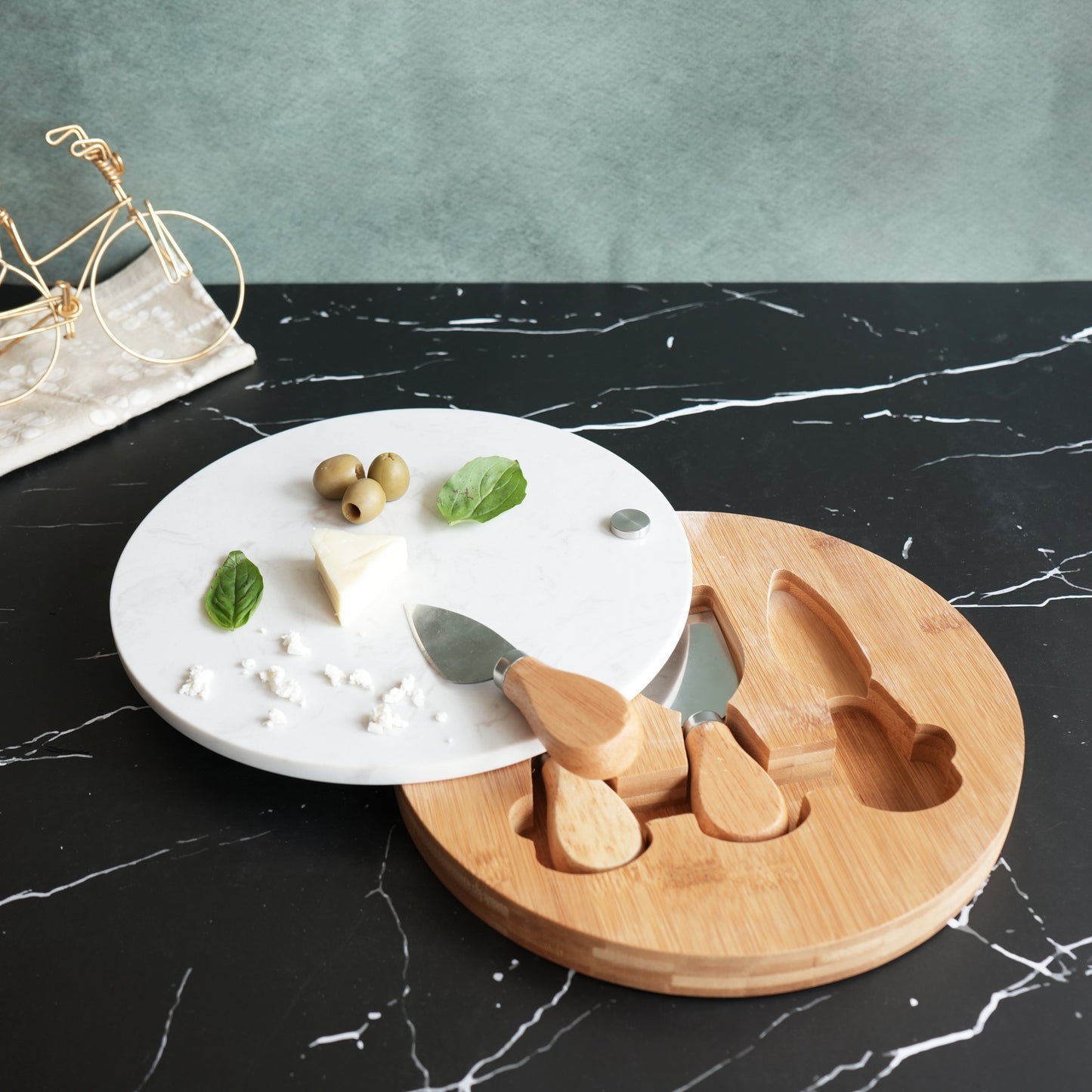 Cheese Knife Set with Marble Board - White