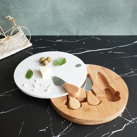 Cheese Knife Set with Marble Board - White