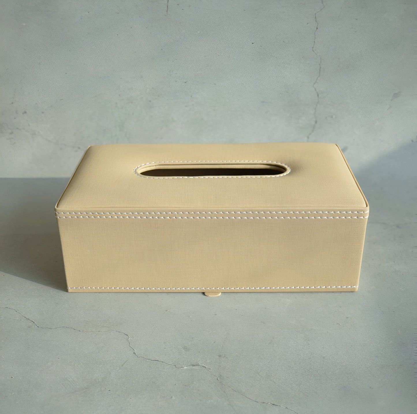 Sand Beige PU Leather Tissue Box - Rectangle