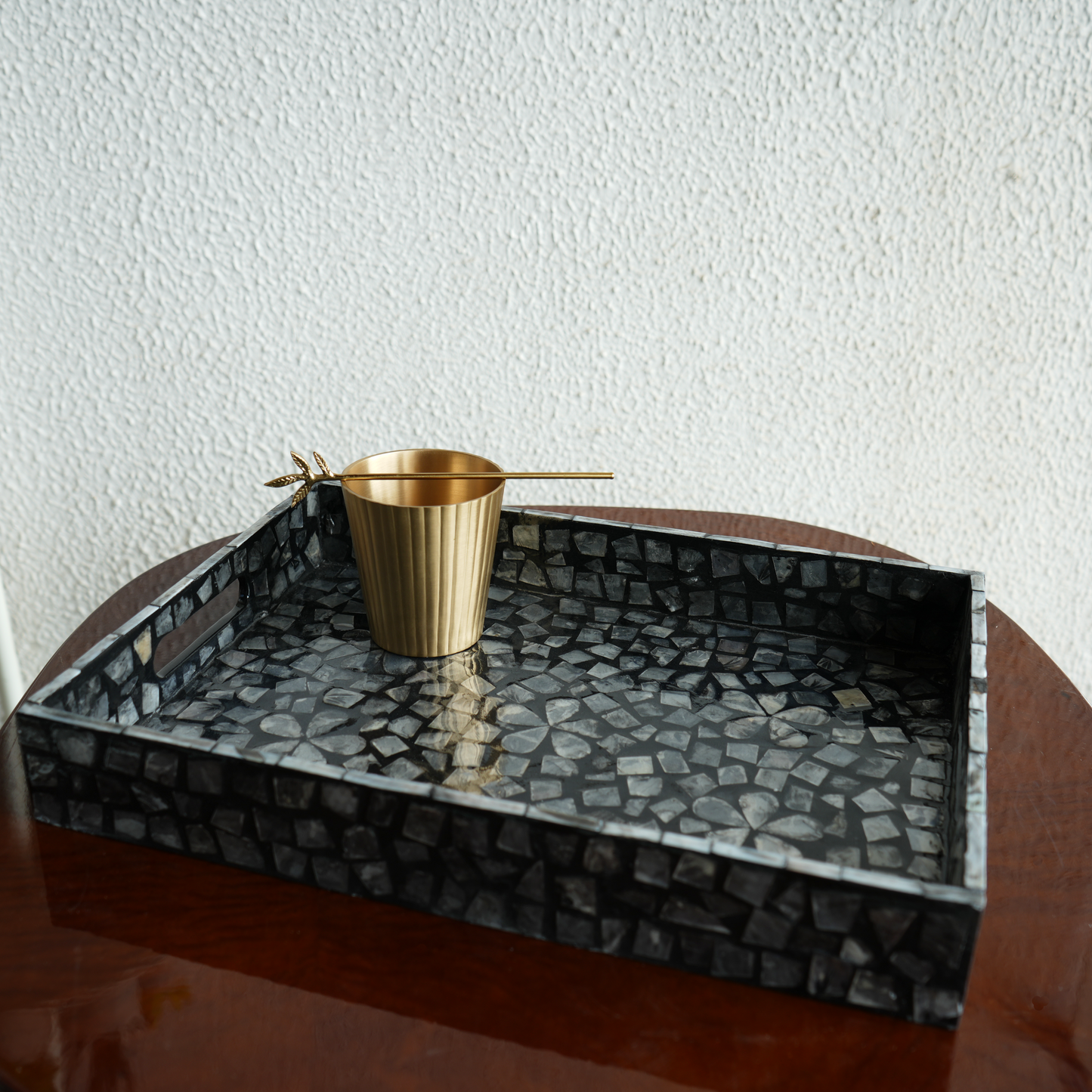 Medium Rectangular Mother-of-Pearl Serving Tray - Noir