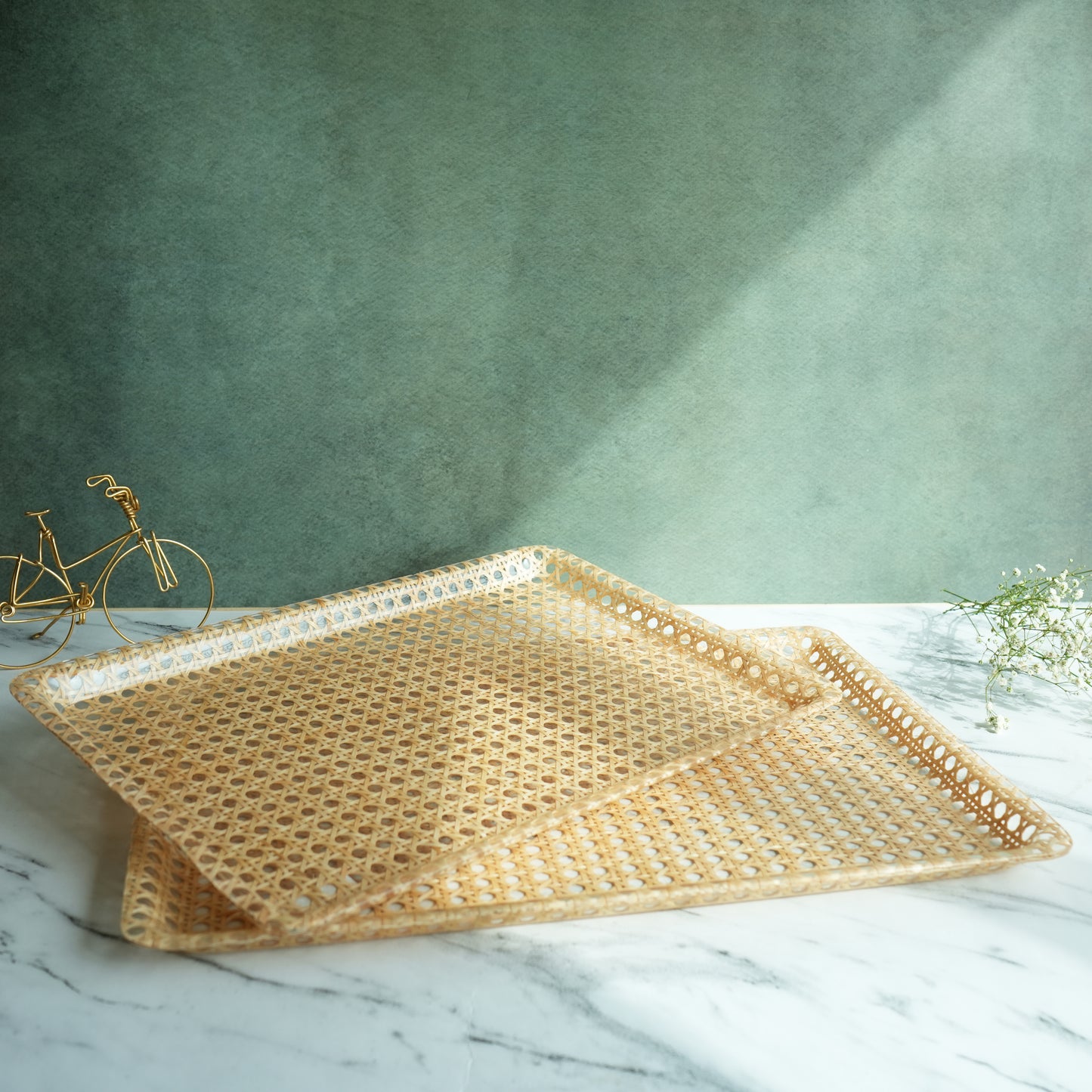 Rattan Ribbed Acrylic Serving Tray- Jumbo set