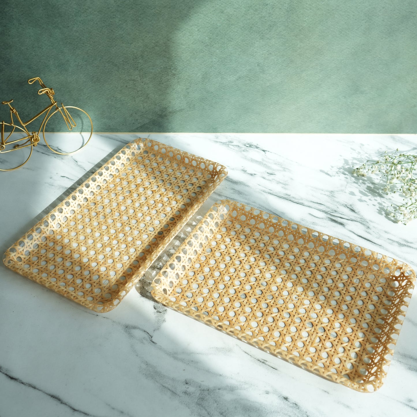 Rattan Ribbed Acrylic Serving Tray- Oblong set