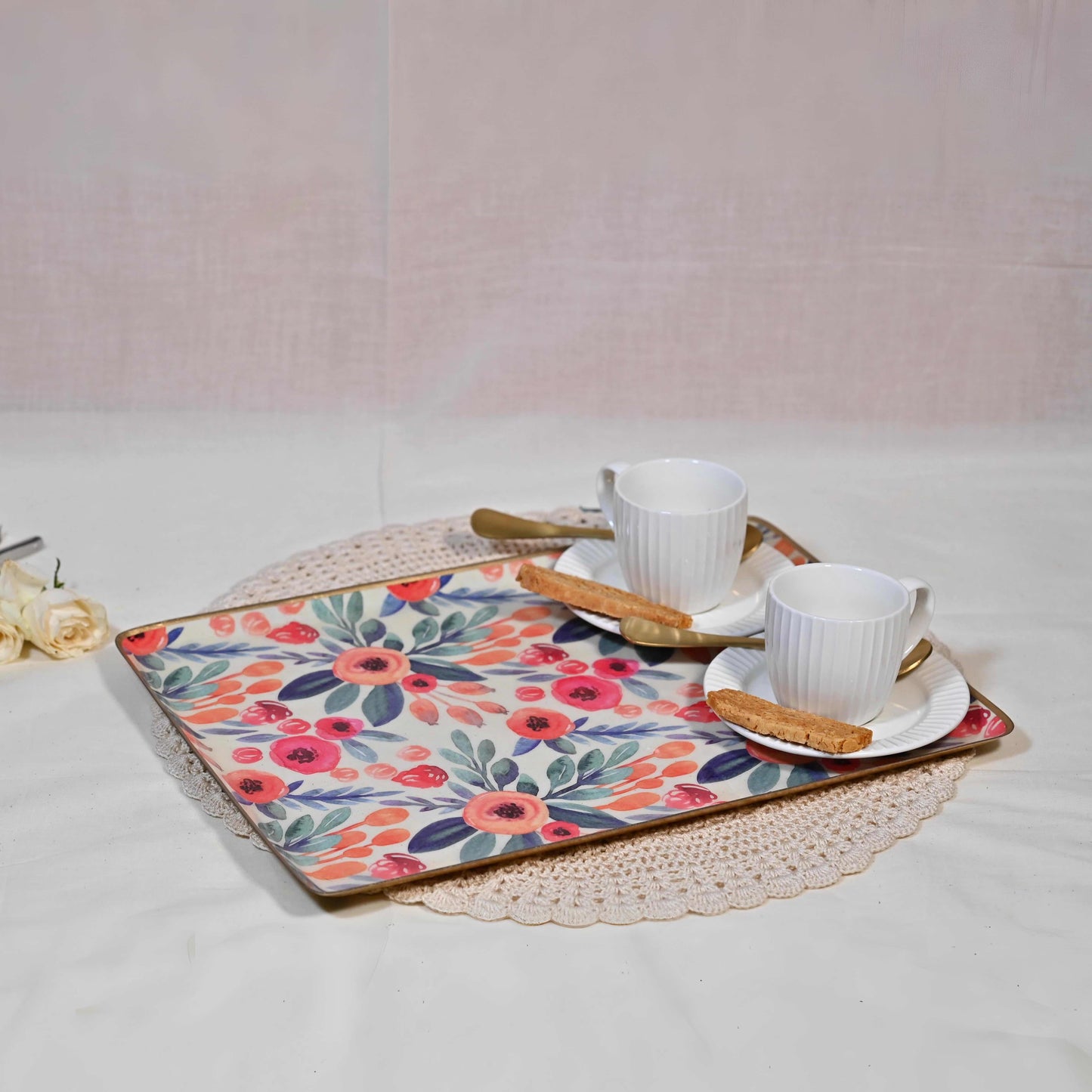 Large Floral Serving Tray - Blush