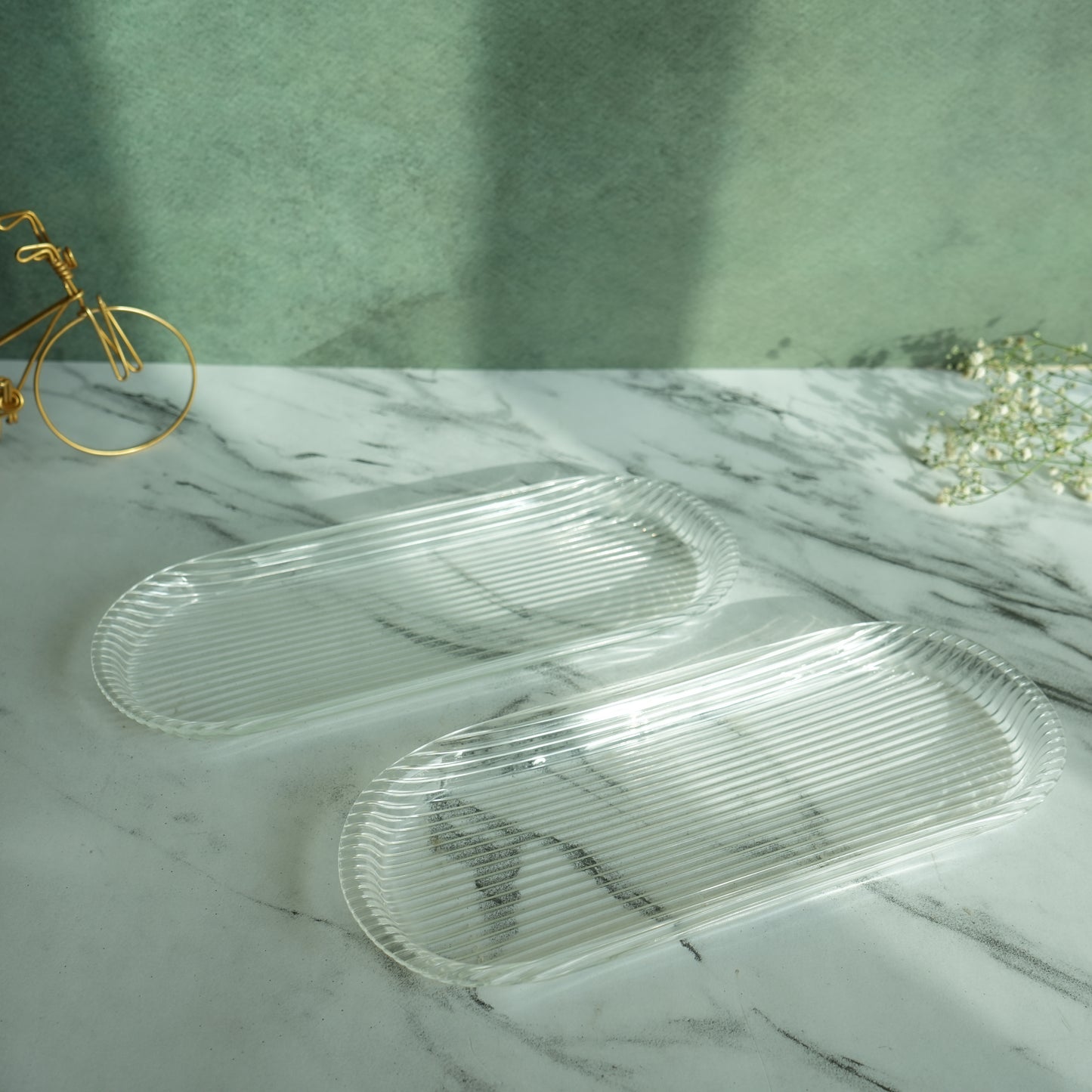 Clear Ribbed Acrylic Oblong Serving Tray- Pack of 2