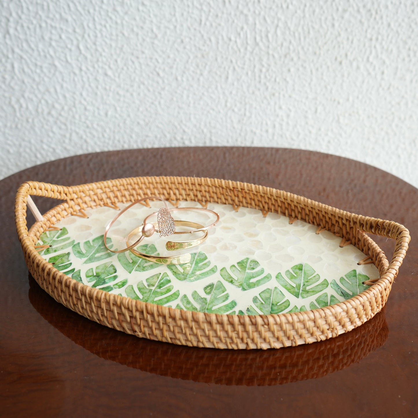 Medium Oval Mother-of-Pearl & Cane Serving Tray - Botanic