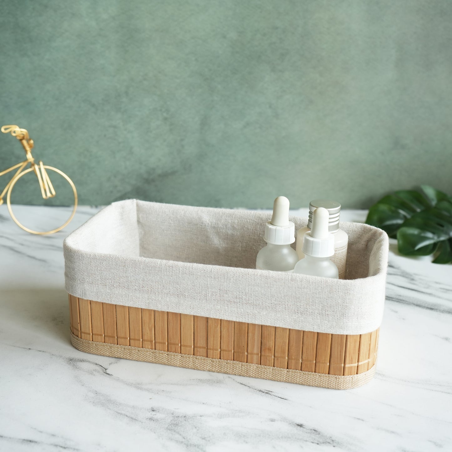Bamboo Storage Basket with Liner- Small