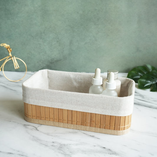 Bamboo Storage Basket with Liner- Small
