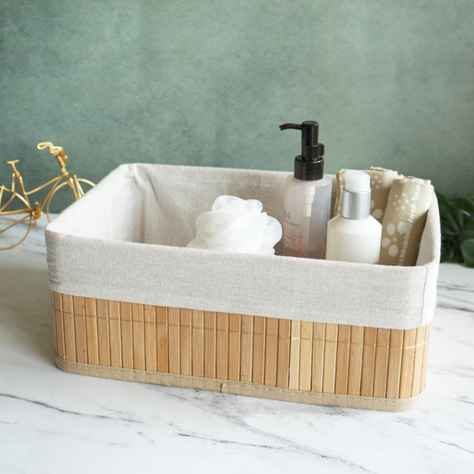 Bamboo Storage Basket with Liner- Large