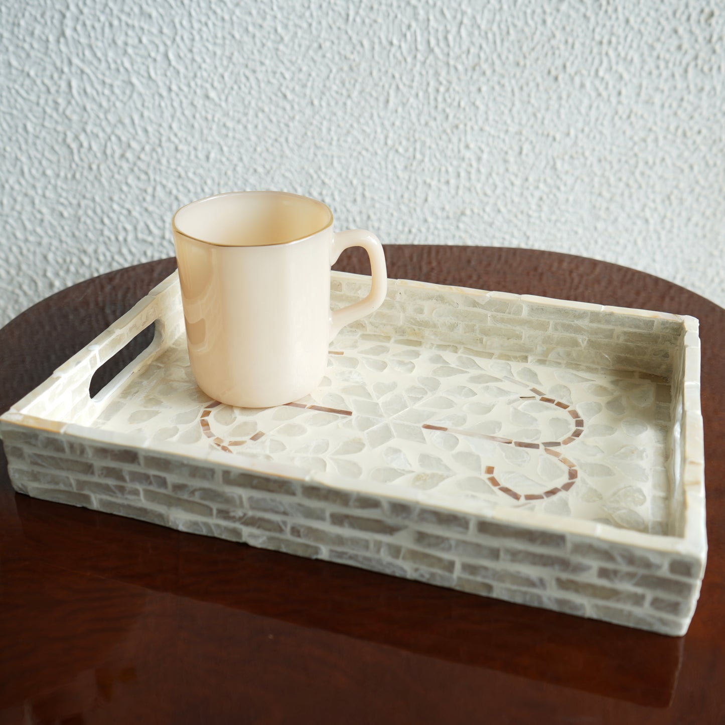 Small Rectangular Mother-of-Pearl Serving Tray - Pearl white