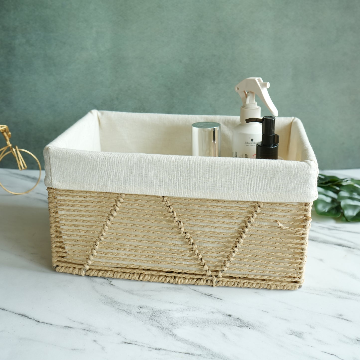 Woven Jute Storage Basket with Liner- Small
