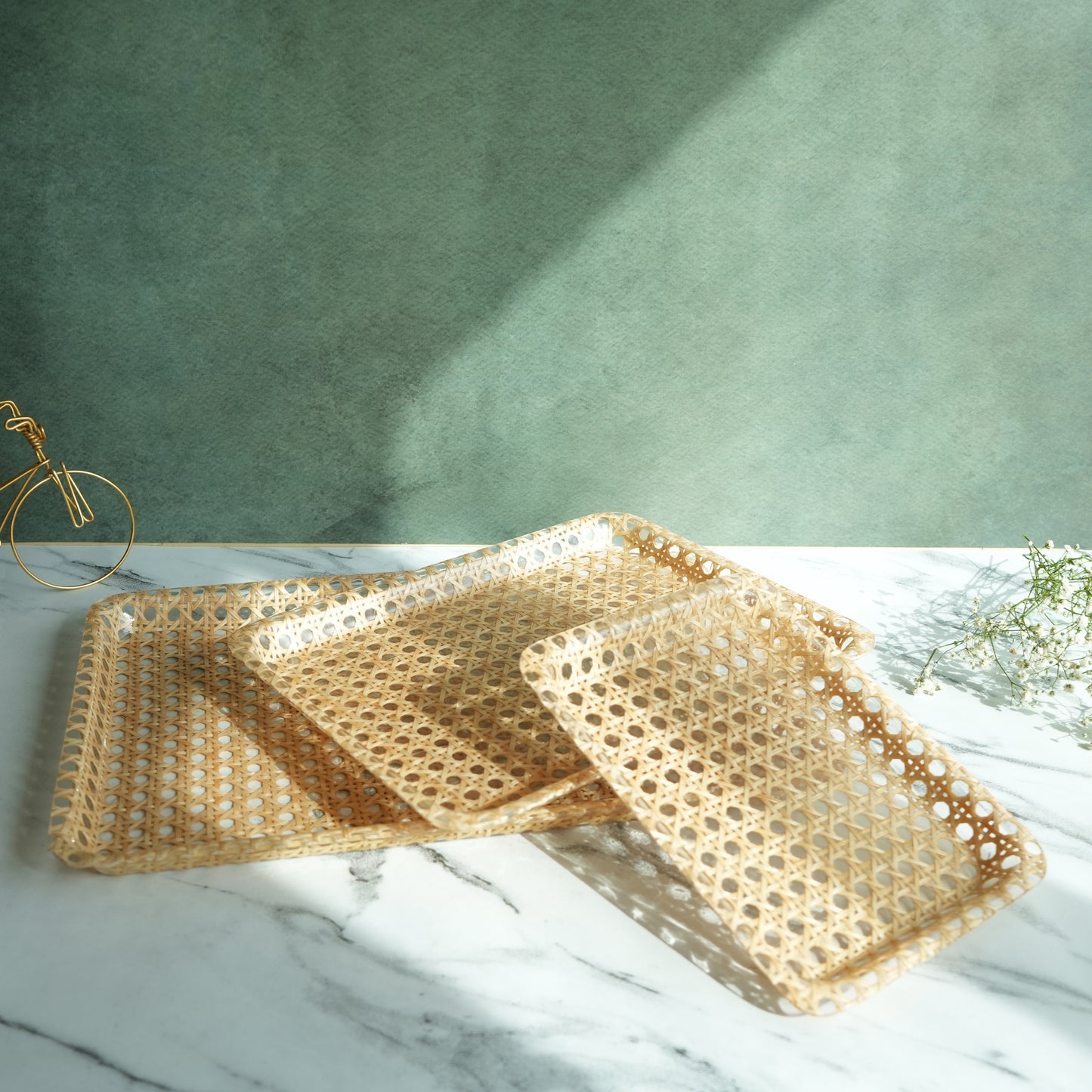 Rattan Acrylic Serving Tray- Regular set