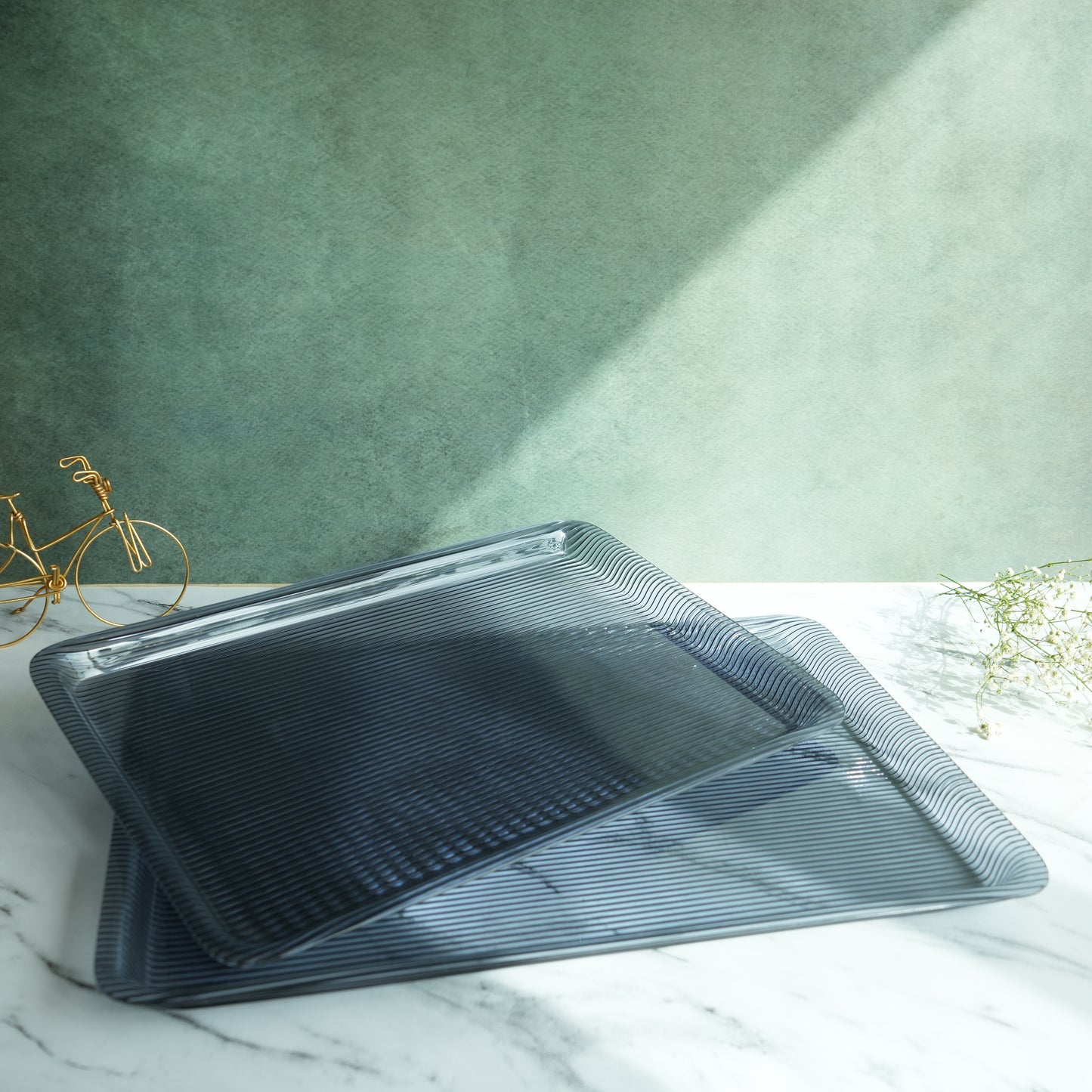 Aqua Ribbed Acrylic Serving Tray- Jumbo set