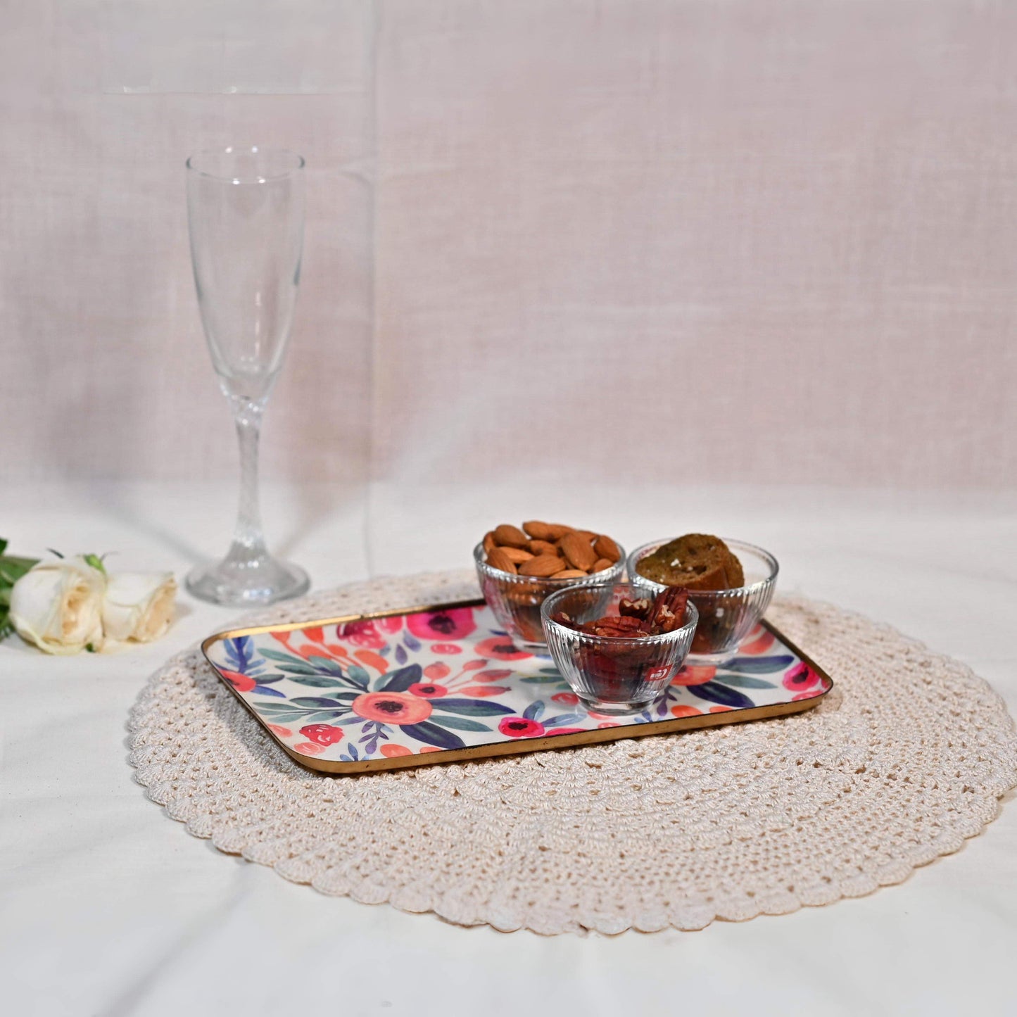 Regular Floral Serving Tray - Blush