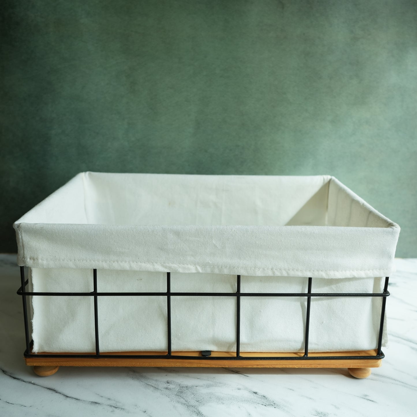 Metal and Wood Storage Basket with Liner- Large