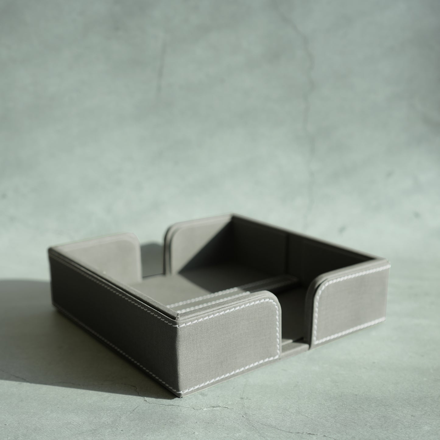 Stone Gray PU Leather Tissue Holder with Weighted Bar