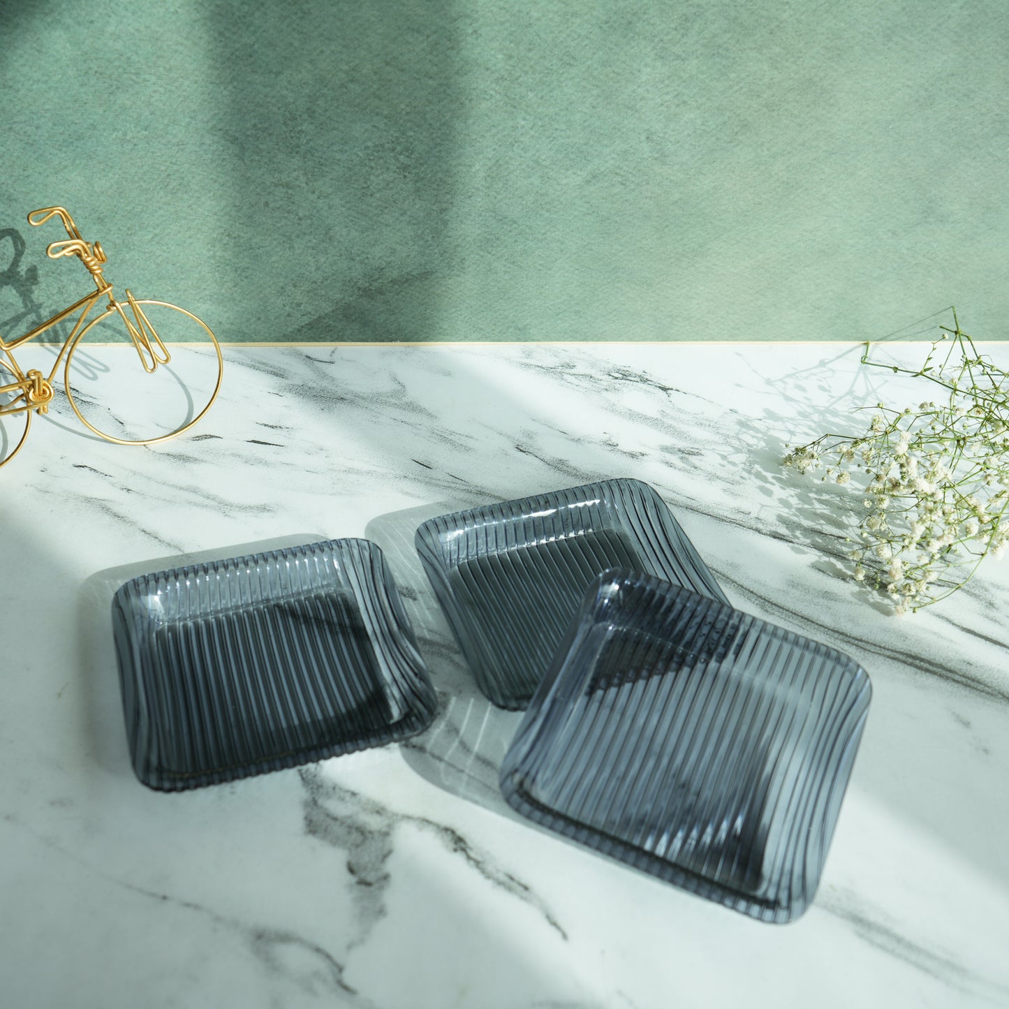 Aqua Ribbed Acrylic Single-Serve Tray- Pack of 3