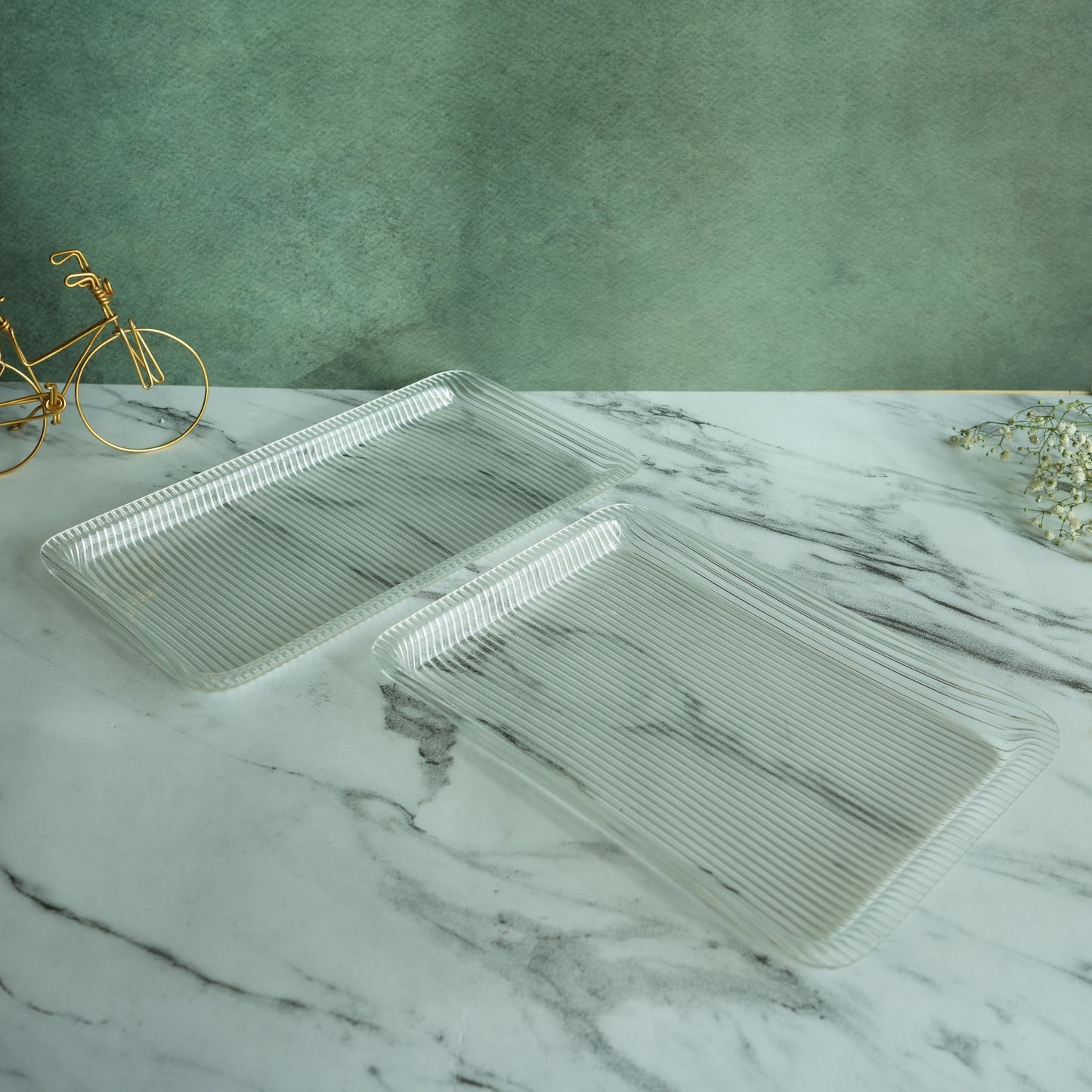 Clear Ribbed Acrylic Serving Tray- Oblong set