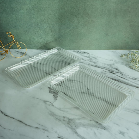 Clear Ribbed Acrylic Serving Tray- Oblong set