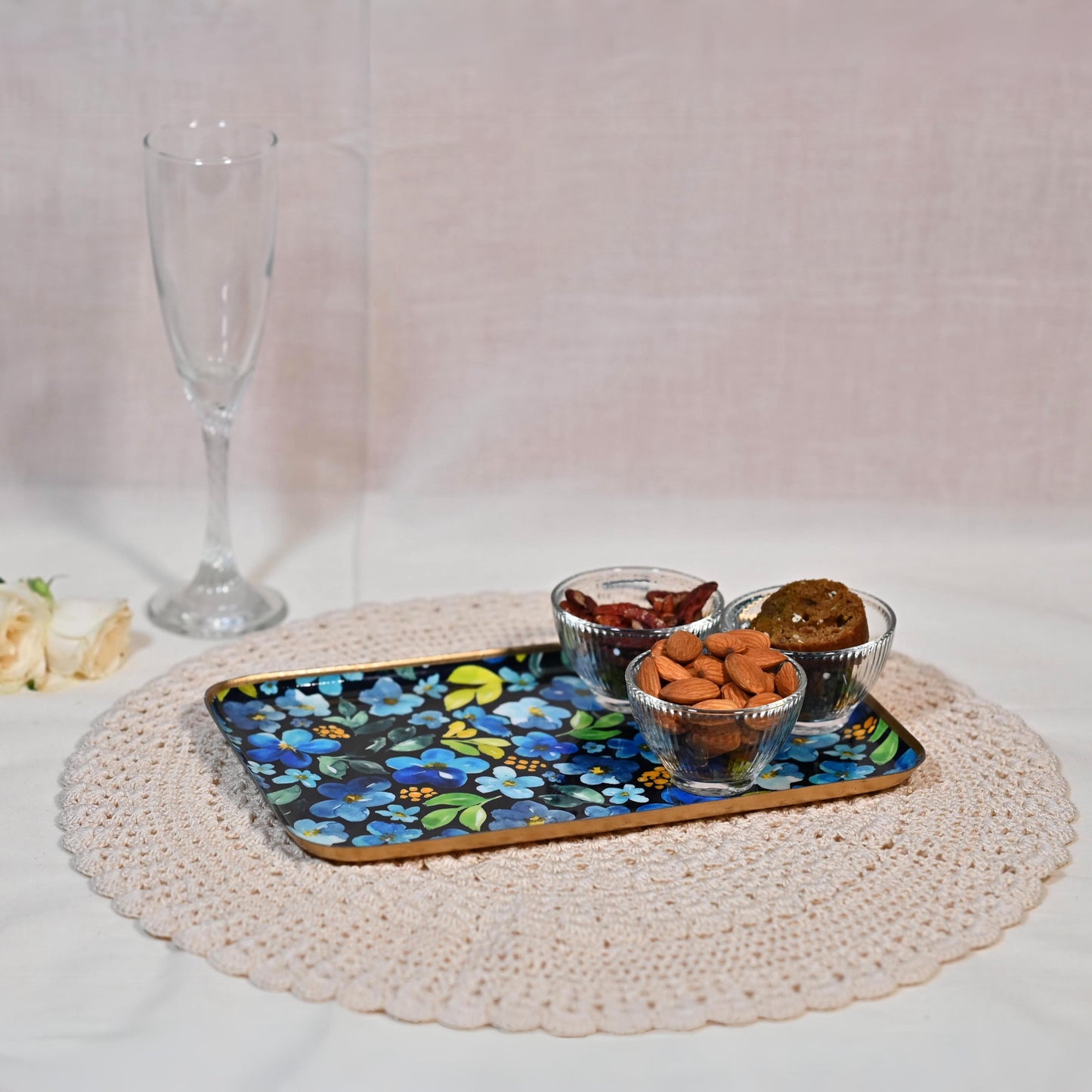 Regular Floral Serving Tray - Cornflower