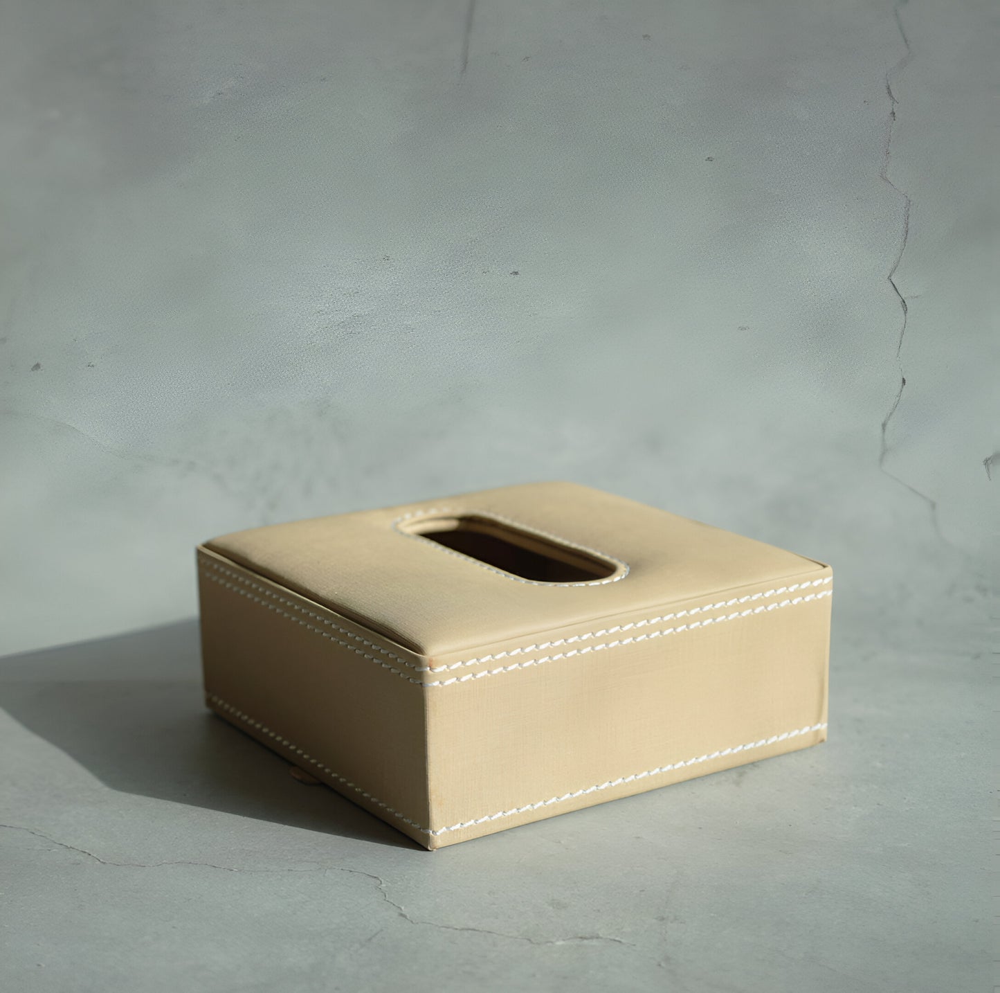 Sand Beige PU Leather Tissue Box - Square