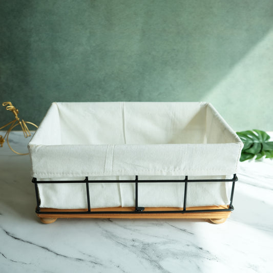 Metal and Wood Storage Basket with Liner- Small