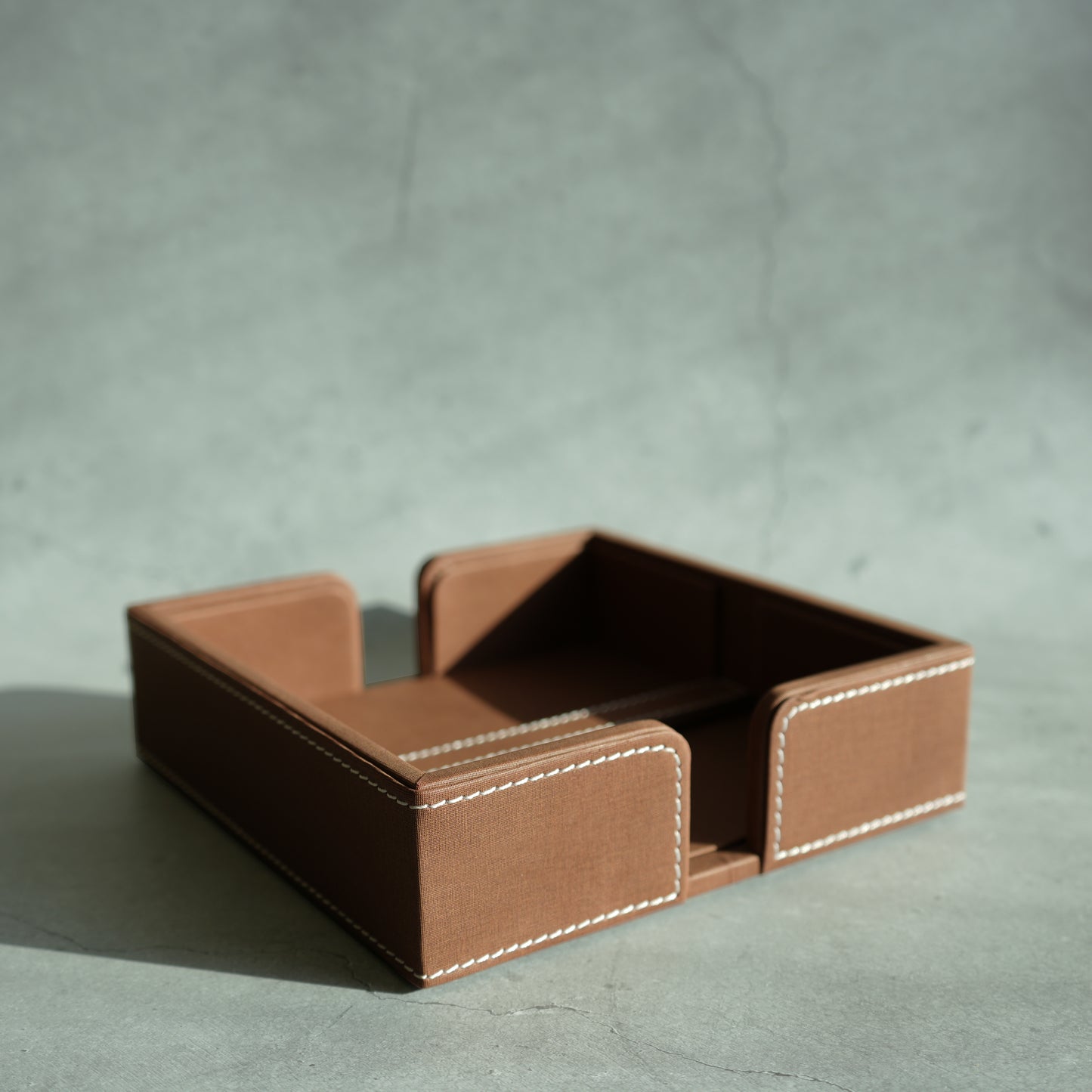 Umber Brown PU Leather Tissue Holder with Weighted Bar