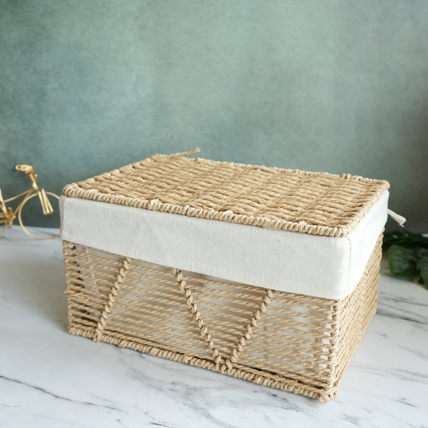 Woven Jute Storage Basket with Lid and Liner- Small