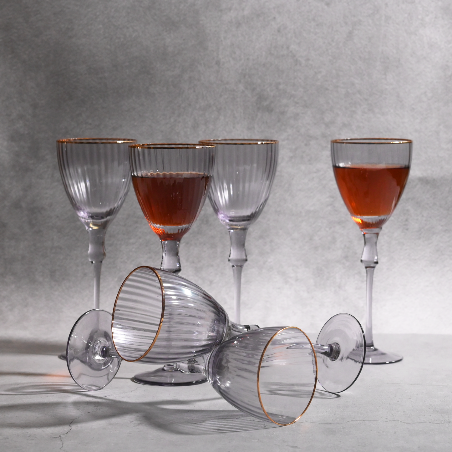 Gray Tinted Ribbed Wine Glass- Set of 6