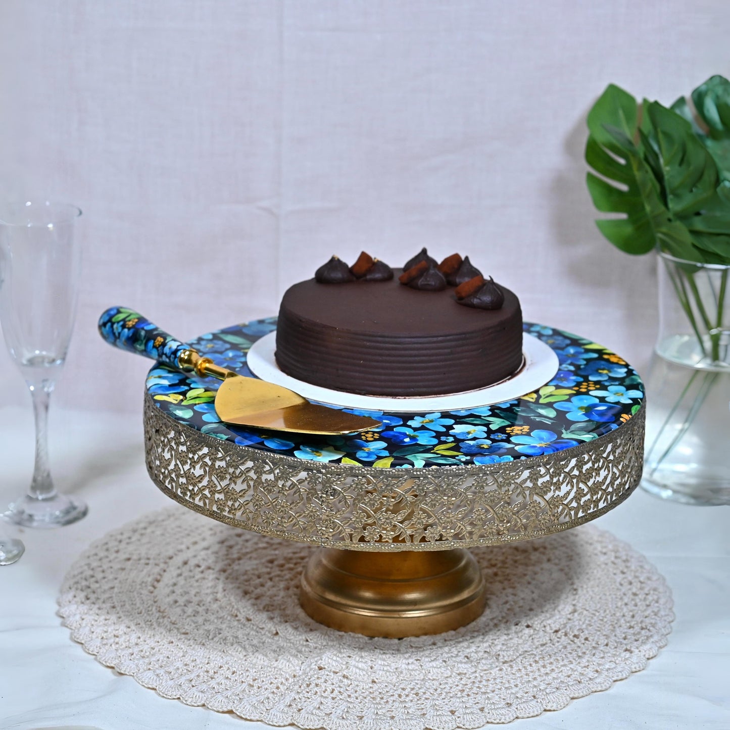 Floral Cake Stand - Cornflower