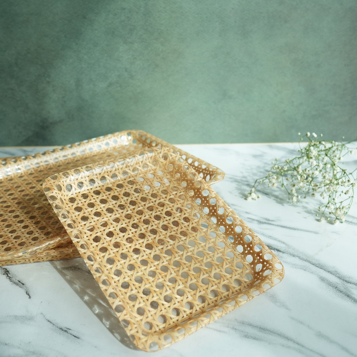 Rattan Acrylic Serving Tray- Regular set