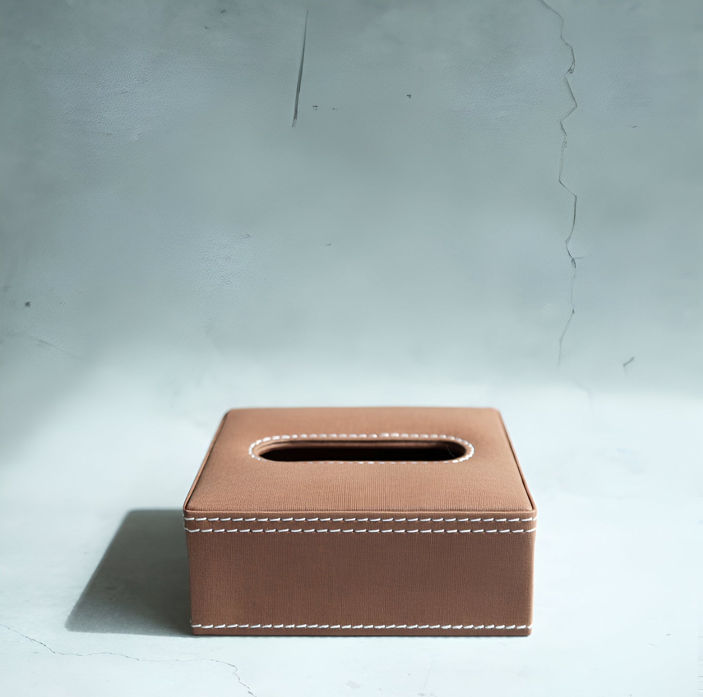 Umber Brown PU Leather Tissue Box - Square