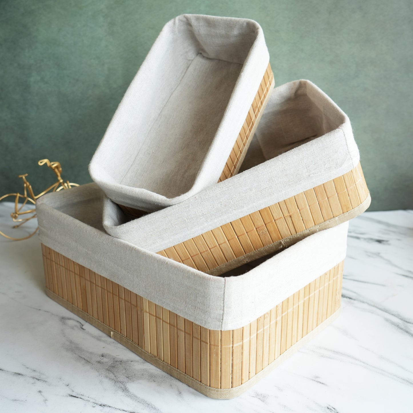 Bamboo Storage Basket with Liner- Small
