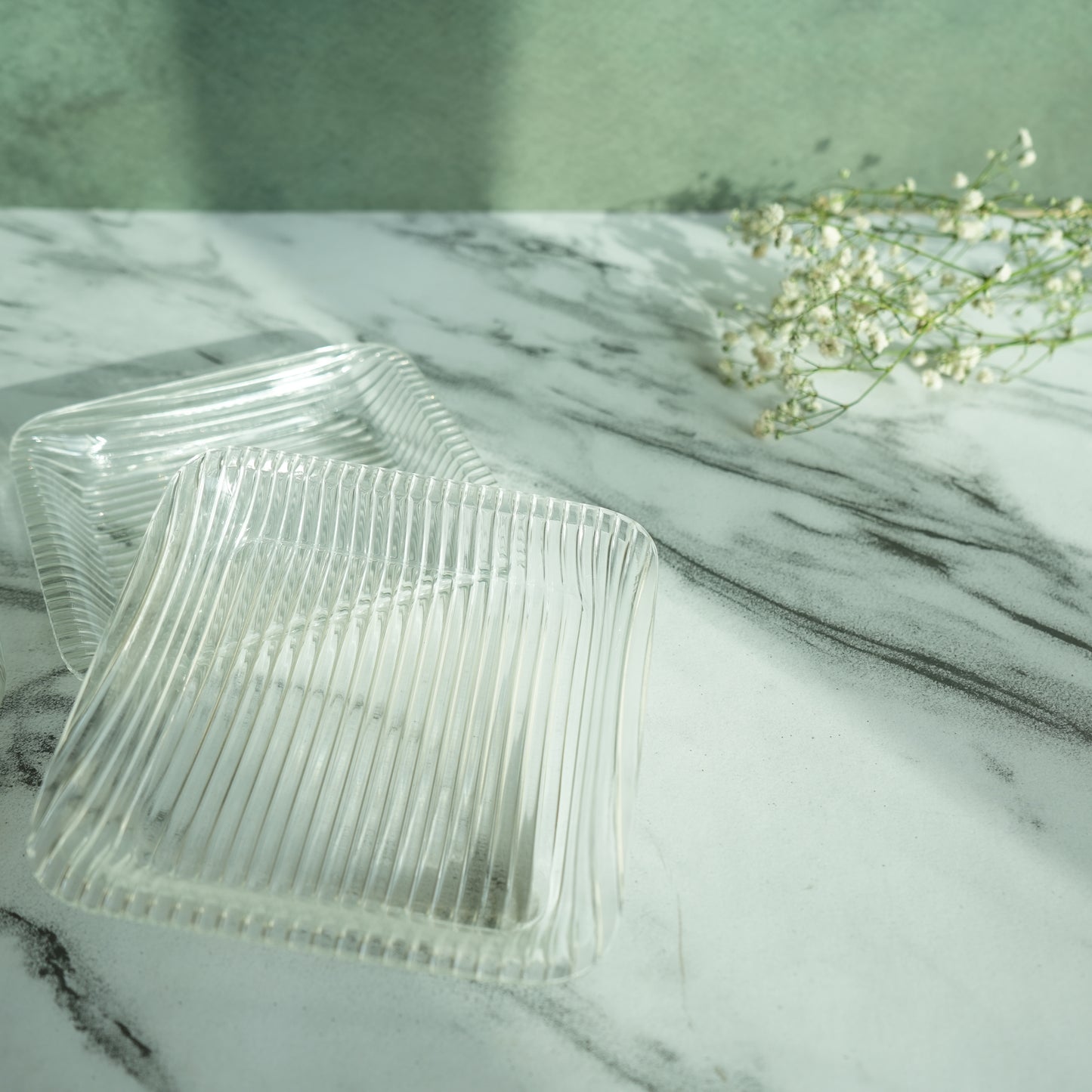 Clear Ribbed Acrylic Single-Serve Tray- Pack of 3