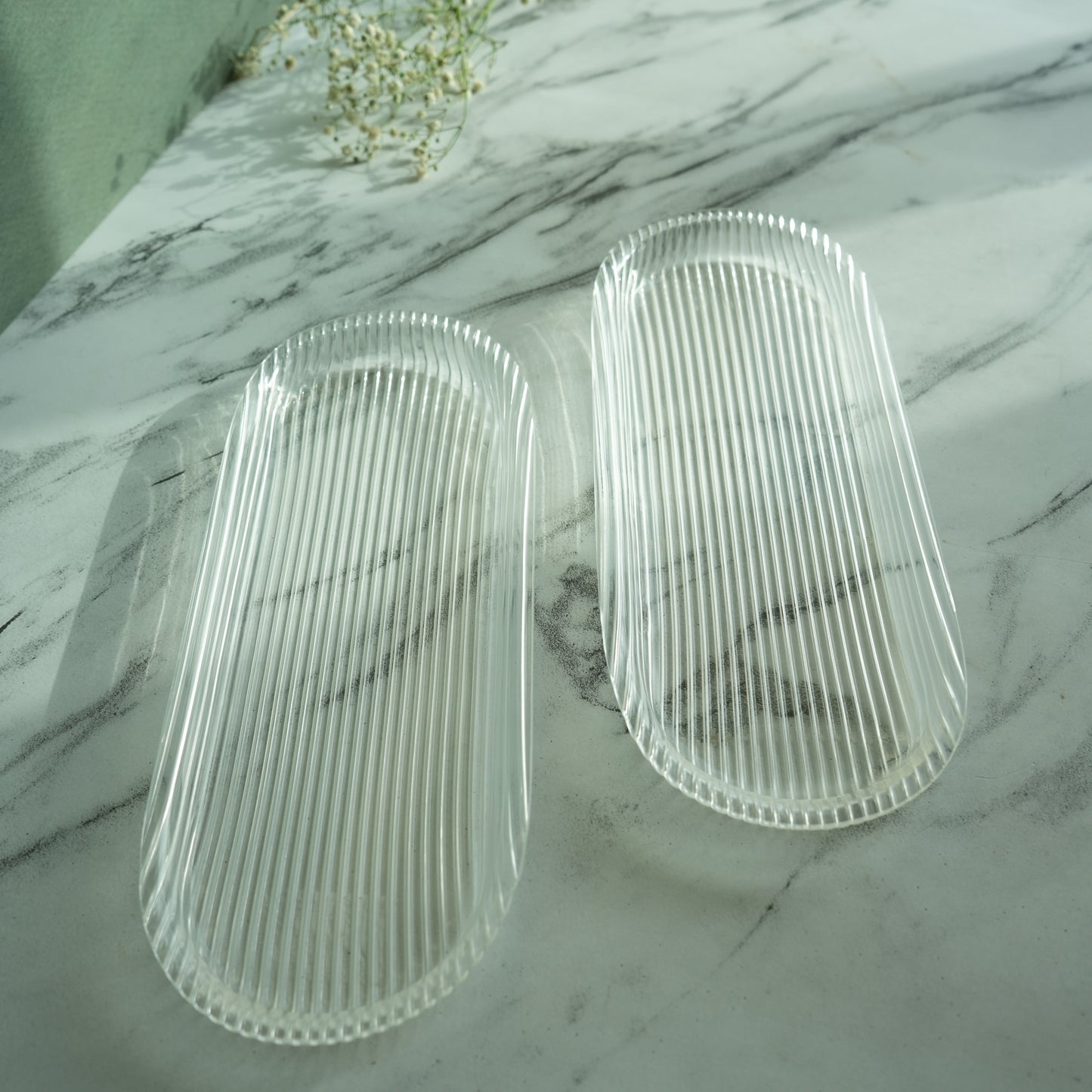 Clear Ribbed Acrylic Oblong Serving Tray- Pack of 2