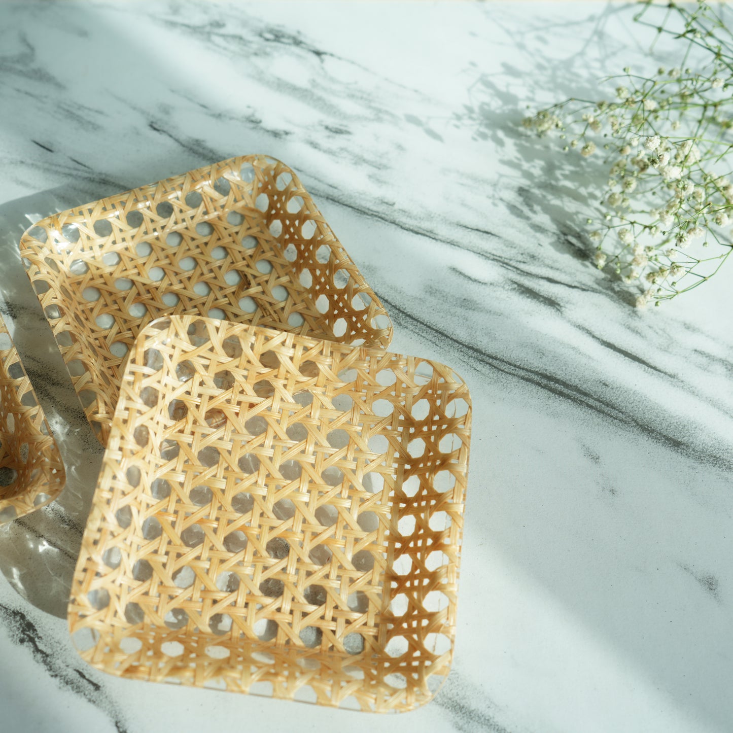 Rattan Ribbed Acrylic Single-Serve Tray- Pack of 3