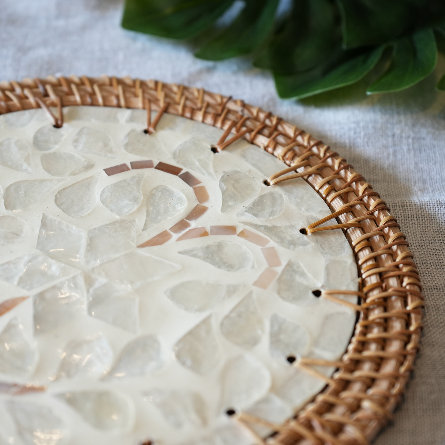 Mother-of-Pearl & Cane Trivet - Pearl White