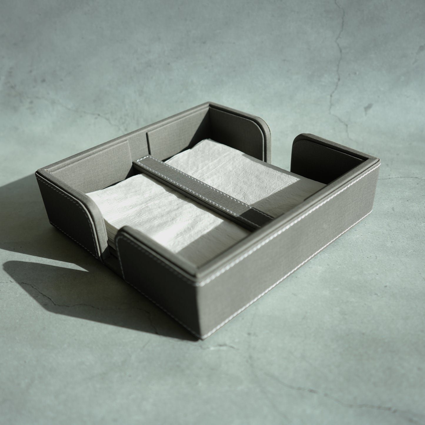 Stone Gray PU Leather Tissue Holder with Weighted Bar