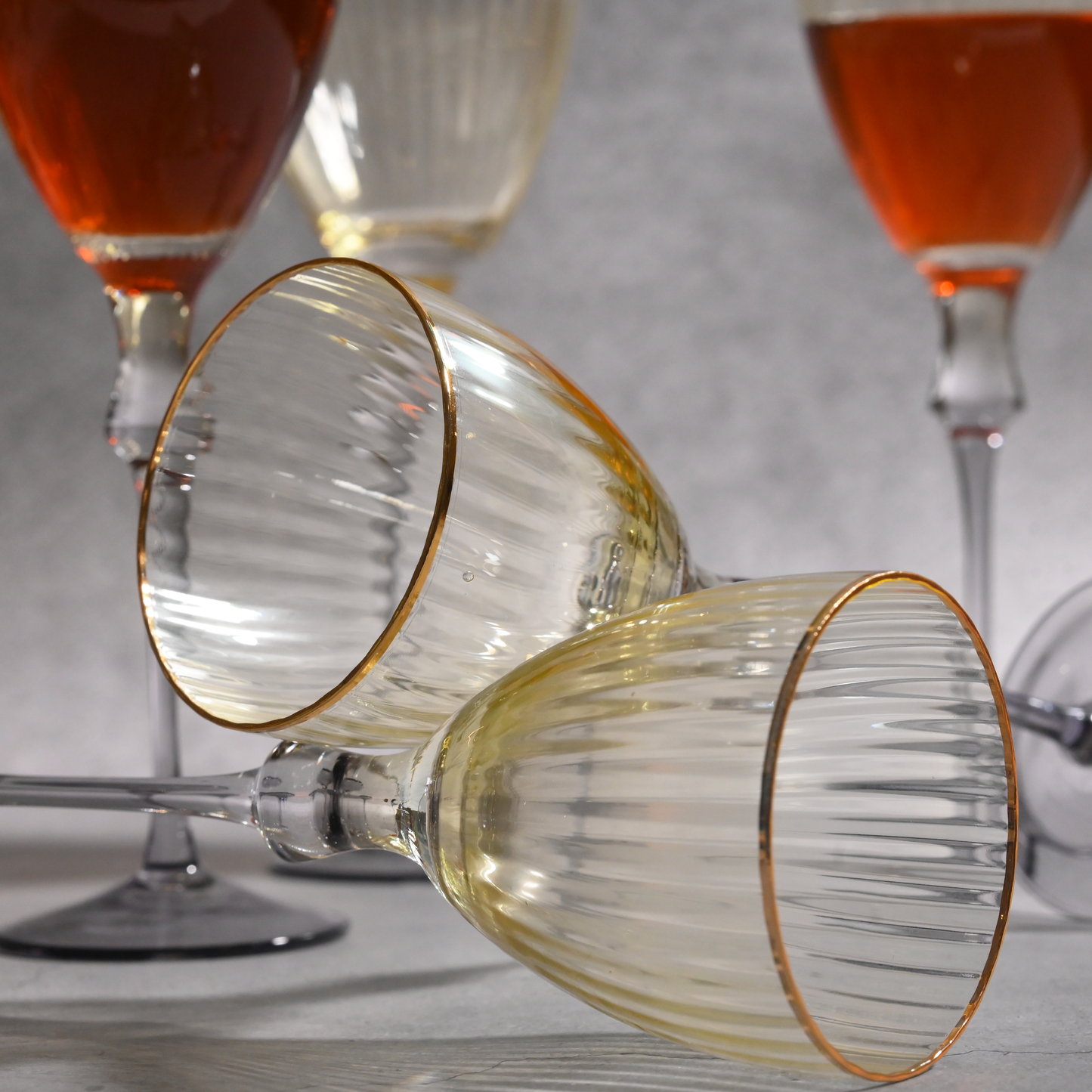 Yellow Tinted Ribbed Wine Glass- Set of 6