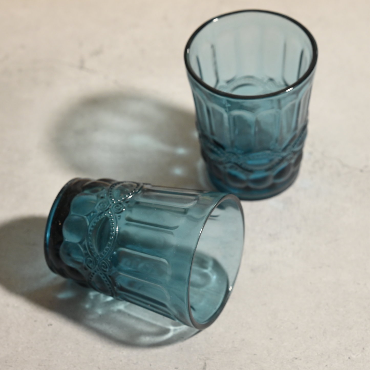 Blue Tinted Textured Glass- Short- Set of 6